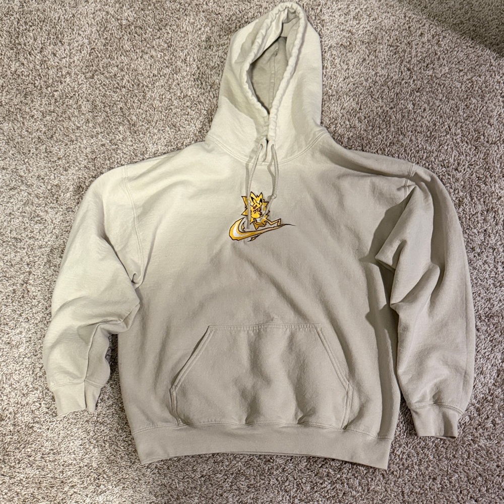 Cream Hoodie with Pikachu x Nike Logo
